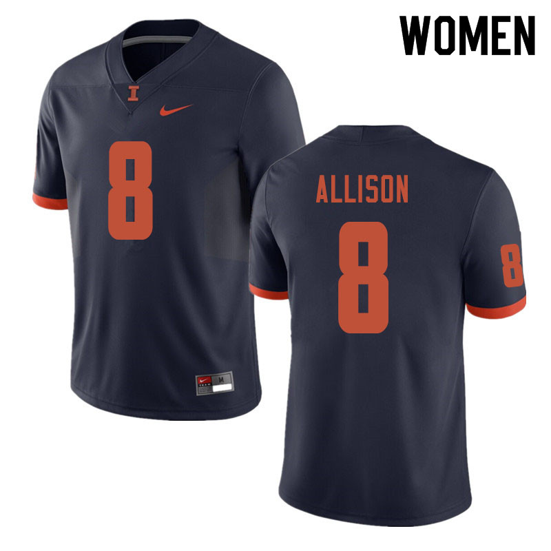 Women #8 Geronimo Allison Illinois Fighting Illini College Football Jerseys Sale-Navy